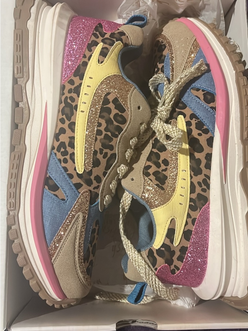 Leopard-Print Platform Sneakers with Yellow & Pink Accents blowfishes Malibu